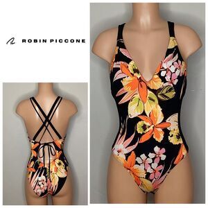 New. Robin Piccone floral v- neck one piece. XS. Retail $212